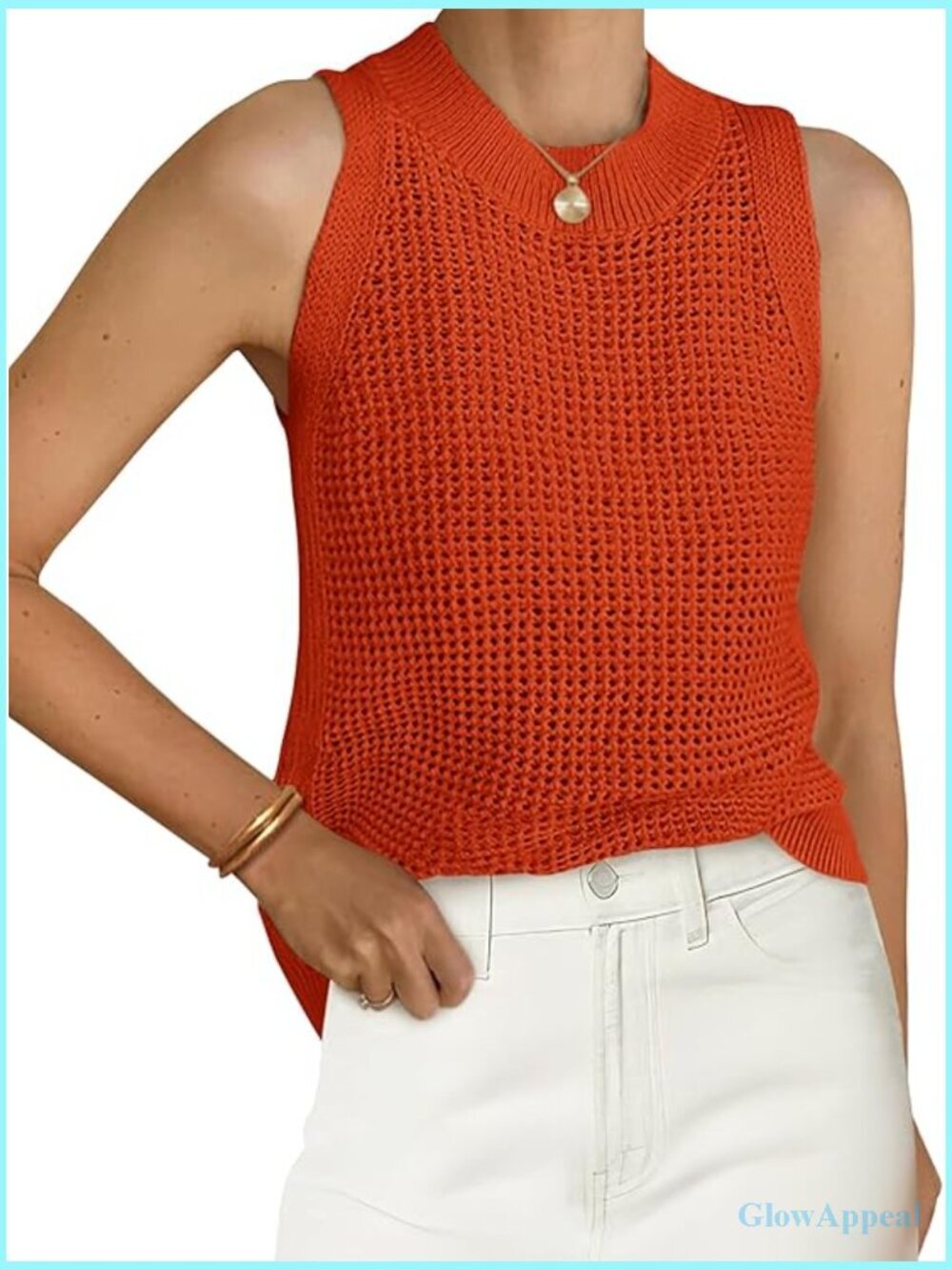 Crochet Hollow Out Tank Top Sleeveless Sweater Vest Relaxed Fit